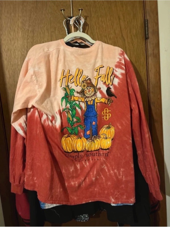 Simply Southern Tops - Simply Southern Peach and Rust 'Hello Fall' Long Sleeve Tee